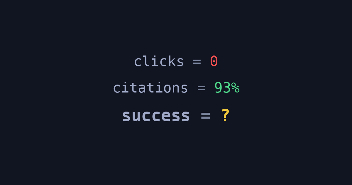 clicks = 0, citations = 93%, success = ? — GEO vs SEO article cover